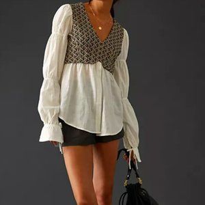 Anthropologie Layered Jacquard Vest & Blouse
